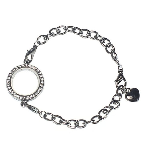 Coromose Women Circle Magnetic Crystal Float Living Memory Locket Bracelet(Gun Black) - C311TN6QMC9