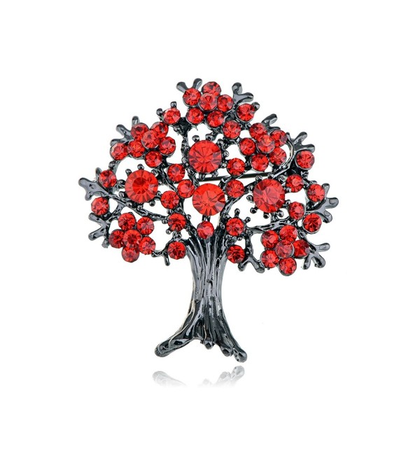 Alilang Gunmetal Gun Metal Tone Orange Red Topaz Colored Rhinestones Apple Fruit Floral Tree Brooch Pin - Red - C7113T297ON