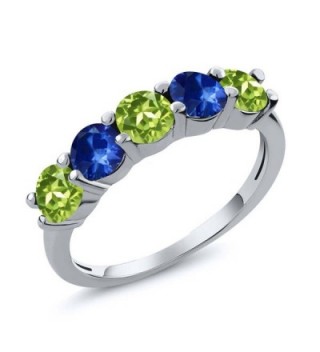 1.02 Ct Round Green Peridot Blue Sapphire 925 Sterling Silver Wedding Band Ring (Available in size 5- 6- 7- 8- 9) - CJ120ZP3MUL