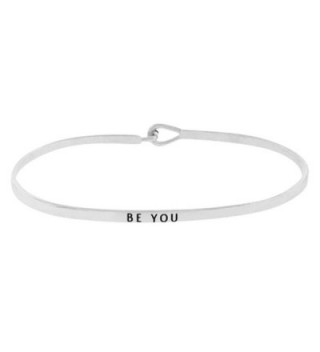 Inspirational "BE YOU" Silver Tone Positive Message Thin Brass Bangle Hook Bracelet - C212NS2VM2C