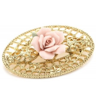 1928 Jewelry Pink Porcelain Rose Gold Filigree Brooch - CI111VFXL6P