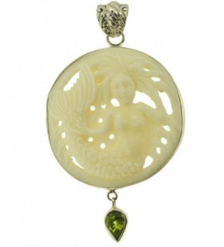 Carved Mermaid Peridot Sterling Pendant