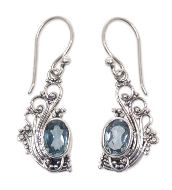 NOVICA .925 Sterling Silver and Blue Topaz Lacy Dangle Earrings- 'Blue Peacock's Feather' - CT127W266CV