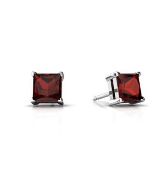 Solitaire Stud Post Earring Princess Cut Simulated Deep Red Garnet 925 Sterling Silver - CQ12MXOFJHV