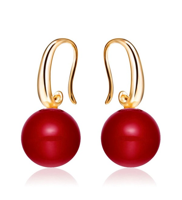 Merdia Charming Earrings Drop Simulated Pearl Hook Earrings 12MM Red - CP12O755RL1