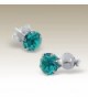 Blue Zircon Crystal Earrings- Round 5mm- Stering Silver 925 Post (E8420) - CQ11LKUT3QD