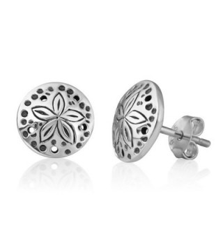 925 Oxidized Sterling Silver Little Sand Dollar Sea Star Round Post Stud Earrings 9 mm - CO17XXCOO6Y
