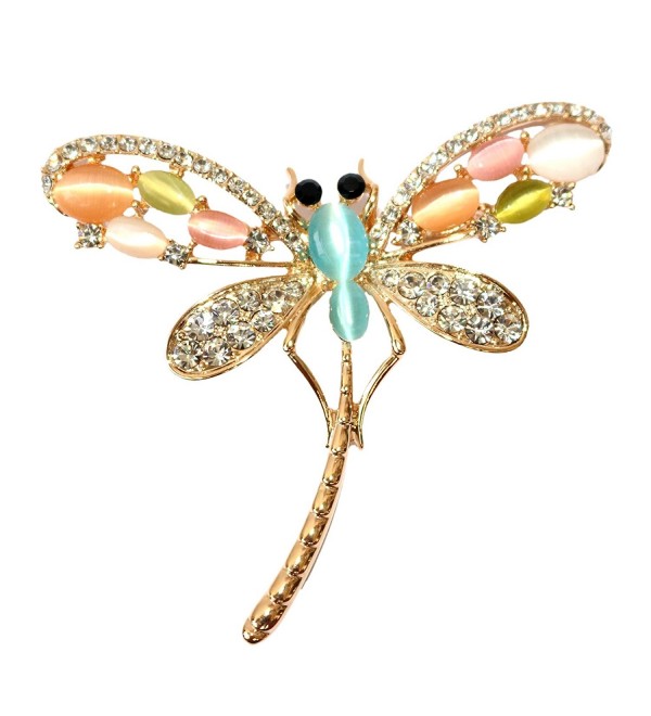Navachi 18k Gold Plated Colorful Created-Opal Crystal Dragonfly Az7905b Brooch Pin - CU11SKHT62F