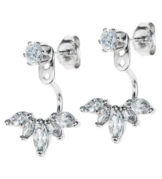 Dreambell Rhodium On 925 Sterling Silver Clear Cz Crystal 2 In 1 Stud And Jacket Ear Cuff Earrings - CH12F4UZ9UX