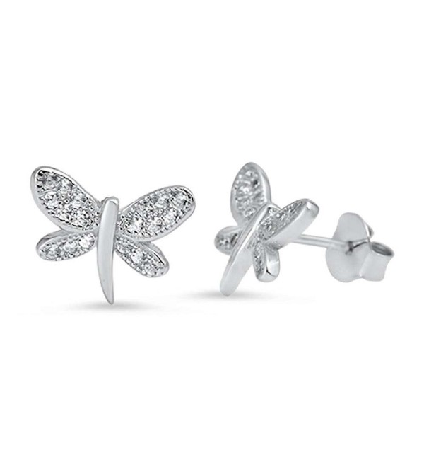 Dragonfly Cubic Zirconia Stud .925 Sterling Silver Earrings - CL124M1I2GX