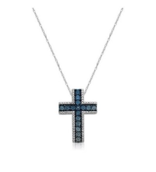 Jewelili Sterling Silver Blue Diamond Accent Cross Pendant Necklace- 18" - C91855D2WGC