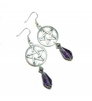 Gothic Pentagram Earrings with Purple Crystal - C211HPSCSTD