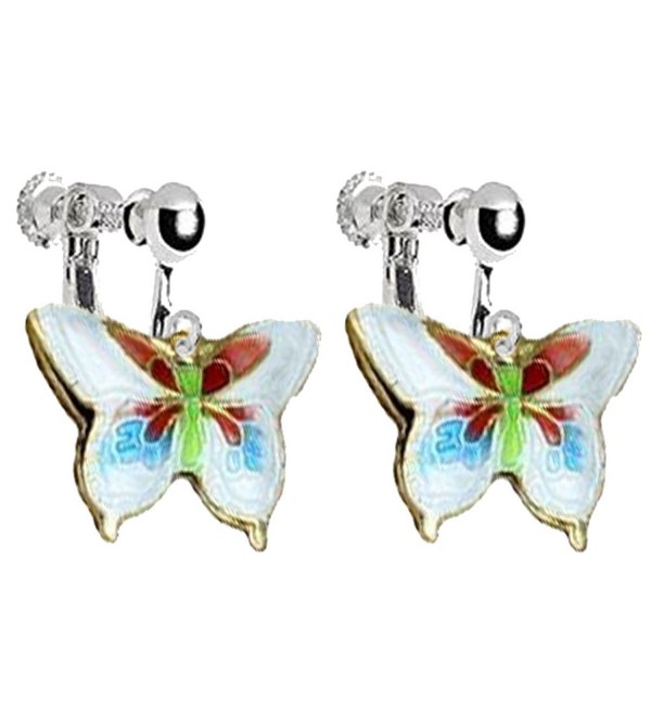 Enamel Craft Butterfly Clip on Earrings for Kids Girls Women Princess Birthday DIY Jewelry (Deep Blue) - white - CA186LI4MS3