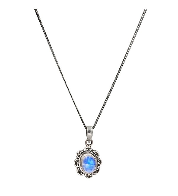 Luna Azure Colored Gem Moonstone Vintage Style Sterling Silver Necklace 18" - CD12NTX4RG1