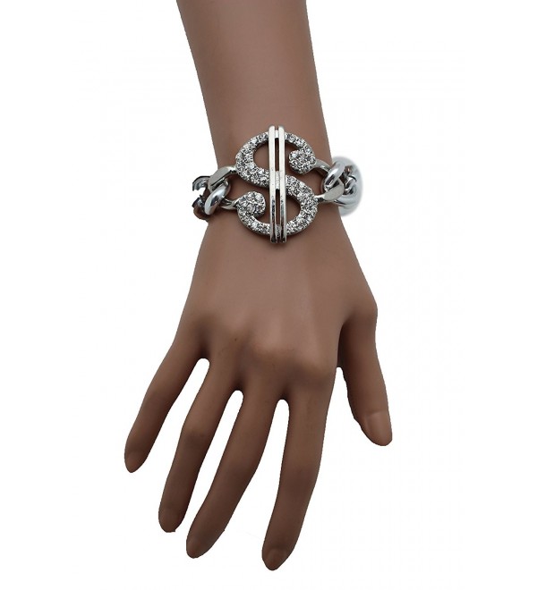 TFJ Women Bangle Bracelet Hip Hop Fashion Jewelry Metal Chain Links USD $ Dollar Sign Silver - C312CRW55NR