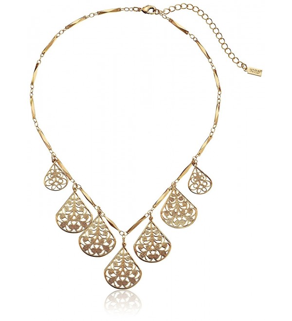 1928 Jewelry Vine Filigree Teardrop Collar Necklace- 16" + 3" extender - Gold-Tone - CN11EZTHEA7