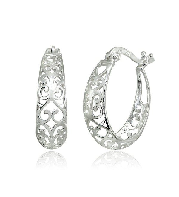 LOVVE Sterling Silver High Polished Filigree Heart Oval Hoop Earrings - CL188UC8H0S