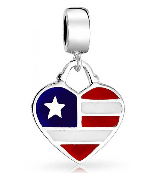 Bling Jewelry American Flag Heart Shaped Dangle Bead Charm .925 Sterling Silver - C512JXRII0L
