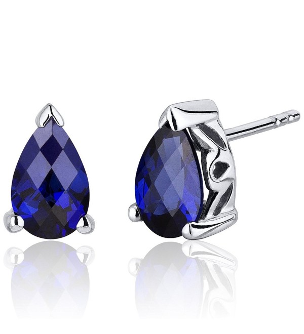 Created Blue Sapphire Pear Shape Stud Earrings Sterling Silver 2.00 Carats - CG116ULJP5V