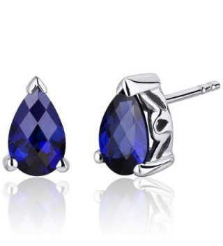 Created Blue Sapphire Pear Shape Stud Earrings Sterling Silver 2.00 Carats - CG116ULJP5V