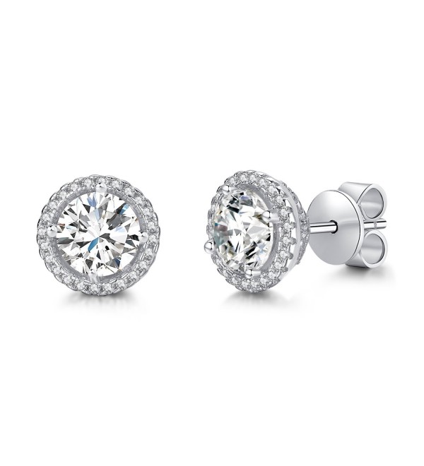 Rhodium Plated Sterling Silver Round Solitaire Cubic Zirconia CZ Halo Stud Earrings "It's a circle" gift - CC186S0N6EO