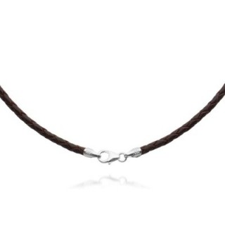 2mm Brown Braided Leather Cord Necklace Choker with Solid 925 Sterling Silver Clasp 26" - C5115GGDELR