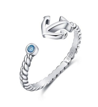 925 Sterling Silver Anchor Blue Crystals Women Fashion Boat Element Jewelry Sizable Ring - CA186IT7GAC
