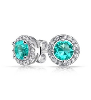 Bling Jewelry Simulated Aquamarine March Birthstone CZ Round Stud earrings 925 Sterling Silver 8mm - CZ1140PQAY7