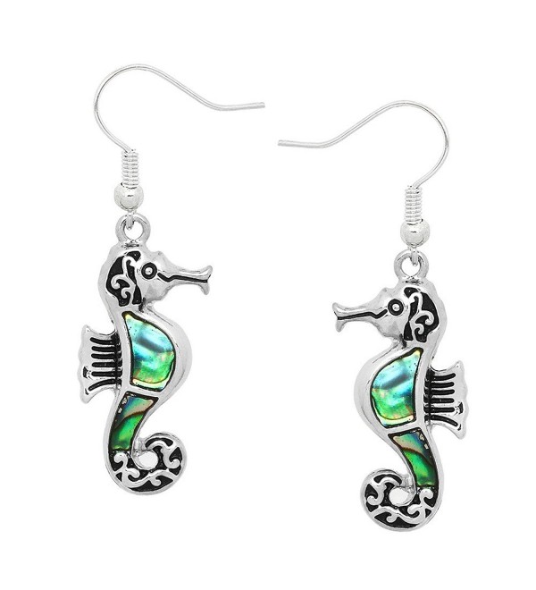 Liavy's Seahorse Fashionable Earrings - Vine Filigree - Fish Hook - Abalone Paua Shell - Unique Gift and Souvenir - CJ12B57VHK5