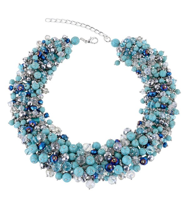 Luxury Full Crystals Multi-layer Statement Necklace Chokers Jewelry for Women Length 19.7" - Blue - C112B7OALON
