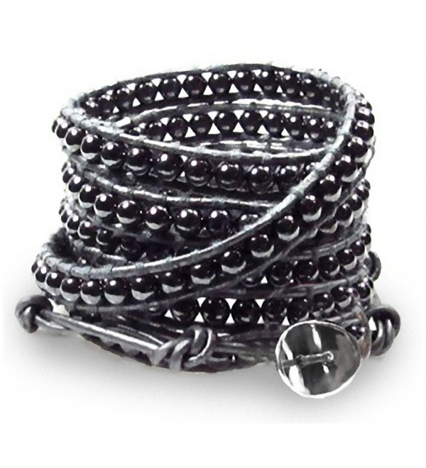 Stunning "Selene" Hematite Bead Leather Wrap Bracelet- 5x Wrap - CN11766YR39