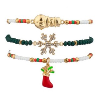 Lux Accessories Stocking Stuffer Pave Crystal Snowflake Snowman Christmas Xmas Beaded Stretch Bracelet Set - CA129JUJ1PX