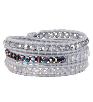 KELITCH Turquoise Heart Beaded Genuine Leather 3 Wrap Bracelet Handmade Fashion Women Jewelry - Grey - CY12B70OKG3