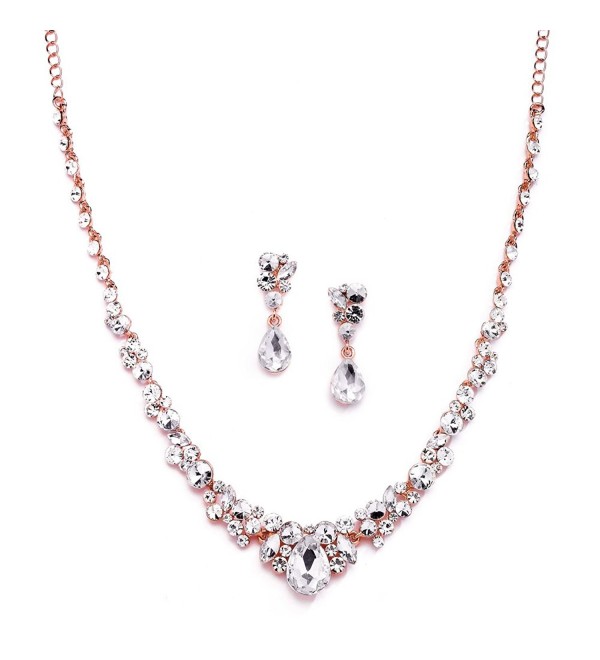 Mariell Glamorous Blush Rose Gold Crystal Necklace & Earrings Jewelry Set for Wedding- Prom & Bridesmaids - CW12NSBYLPT