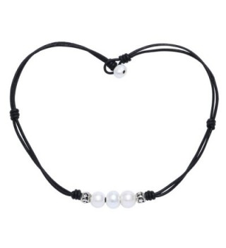 Black Leather Pearl Necklace Choker For Women Teen Girls By Potessa - CK12EAB9PM9