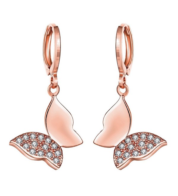 Lynlon Rose Gold-Plated Cubic Zirconia Butterfly Drop Dangle Earrings - CI180M8C0EZ