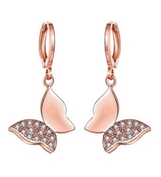 Lynlon Rose Gold-Plated Cubic Zirconia Butterfly Drop Dangle Earrings - CI180M8C0EZ