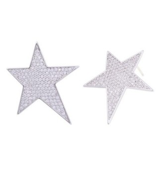 OBONNIE Sparking Micro Pave Cubic Zirconia Pentagram Star 925 Sterling Silver Stud Earrings For Women - CR17AA00HAE