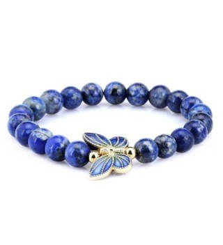 8mm Simulated-Lapis Lazuli Sterling silver Cloisonne Enamel Butterfly Bracelet - CP125GMMO6L