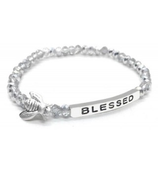 Bumble Bee Blessed Inspirational Quote Bracelet Bead Stacking Stretch Teen Girl Tween Woman - Silver - CB12O1NF55A