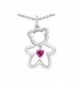 Star K Sterling Silver Love Teddy Bear Pendant with 4mm Heart Shape Stone - Created Pink Sapphire - C211EPMJR6J