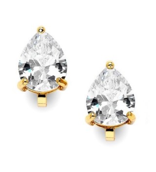 Mariell 2 Carat Clip-On Earrings with Pear-Shaped Cubic Zirconia Stud Solitaire - 14K Yellow Gold Plating - C8127WOZDCX