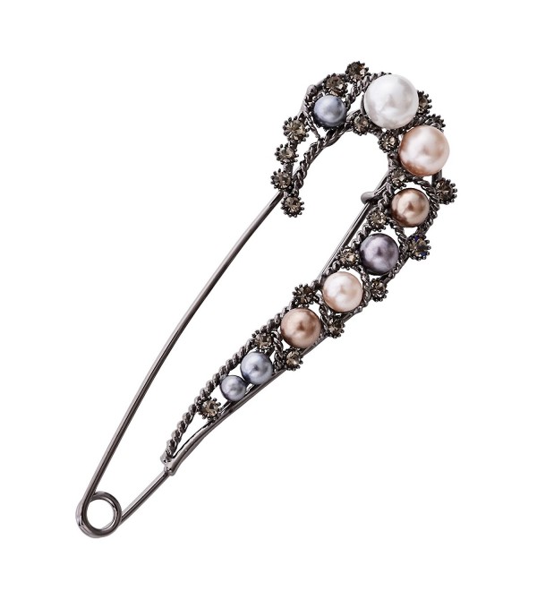 OBONNIE 4.1" Retro Crystal Pearl Safety Pin Brooch Cardigan Hat Scarf Vintage Pin Jewelry with Gift Box - CJ12NTW3IGM