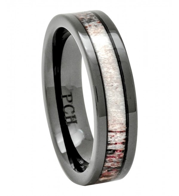 Deer Antler Ring in Black Ceramic 6mm Comfort Fit Wedding Band Size 7 to 12 - CT17YKSIYZ5