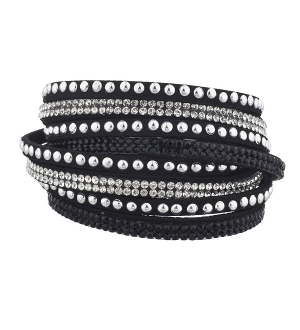 Lux Accessories Crystal Studded Stones Braided Wrap Bracelet - Black - CT12LO55D0N