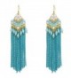 Handmade Tribal Chandelier Beaded Flower Dangle Earrings Bohemia Long Tassel Crystal Women's Jewlery - Blue - C318390K38N