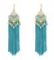 Handmade Tribal Chandelier Beaded Flower Dangle Earrings Bohemia Long Tassel Crystal Women's Jewlery - Blue - C318390K38N