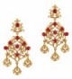 Touchstone Indian bollywood filigree work fuchsia long chandelier jewelry earrings in antique gold tone - Red - C112NUFUDE2