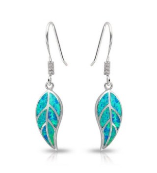 Bling Jewelry Blue Synthetic Opal Inlay Nature Leaf Sterling Silver Dangle Leverback Earrings - CC11KFO0DZZ