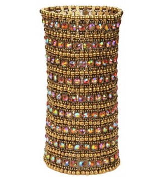 YACQ Jewelry Women's Multilayer Crystal Long Stretch Cuff Bracelet 9 Row - Gold - CL12MAVPYX4